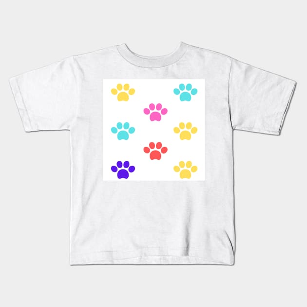 rainbow paws cats and dogs art Kids T-Shirt by chandelier2137